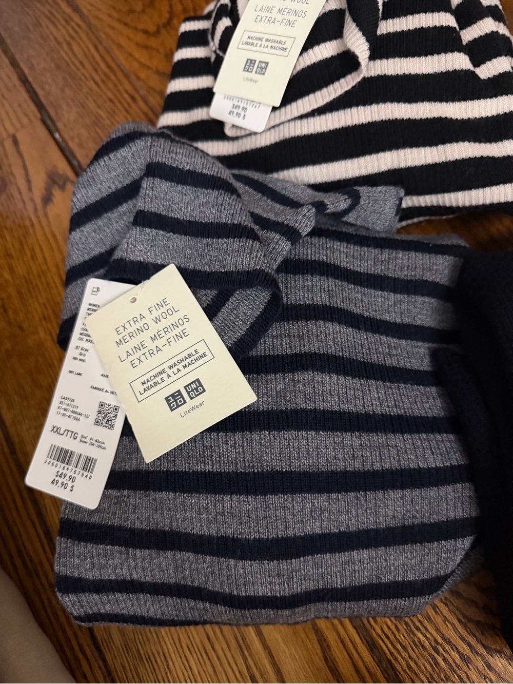 Uniqlo Women's Cowl Neck Sweater - Navy and Light Gray Stripes